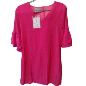 Belongsci Flare Ruffle Sleeve V-Neck Pink Dress